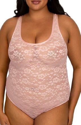 Curvy Couture No-Show Lace Bodysuit in Blushing Rose at Nordstrom, Size 3X-Large