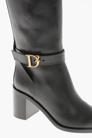 Dsquared2 Stivali in Pelle con Monogram Effetto Dorato con Tacco 7cm Dsquared2