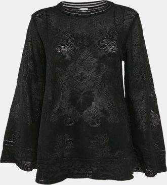 M Missoni Black Textured Knit Sheer Long Sleeve Top