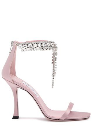 Jimmy Choo London Verity 100 Crystal-embellished Satin Sandals - Pink - 41 (IT41 / UK8)