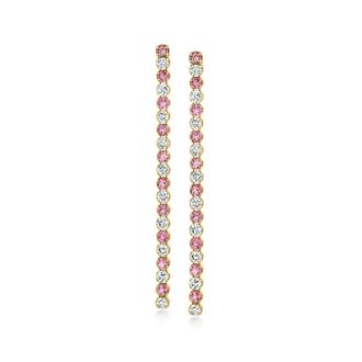 RS Pure by Ross-Simons Pink Tourmaline and. Lab-Grown Diamond Linear Drop Earrings in 14kt Yellow Gold