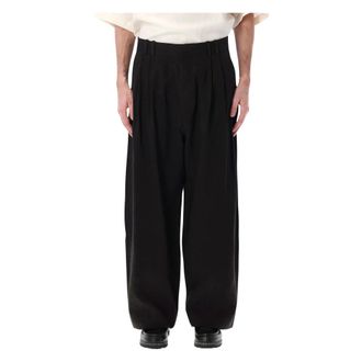 STUDIO NICHOLSON Wide Trousers, male, Brown, Size: M Double Pleat Volume Pant
