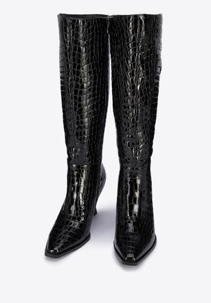 Wittchen Dames lakleren croco hoge hak laarzen, zwart, natuurlijk leer