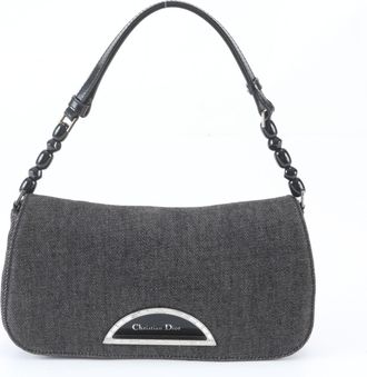 Dior Black Leather Canvas Handbag Shoulder Bag Tote Bag (Pre-Owned)