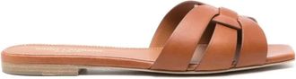 Saint Laurent Sliders, female, Brown, Size: 6 1/2 US Tribute Flat Sandals