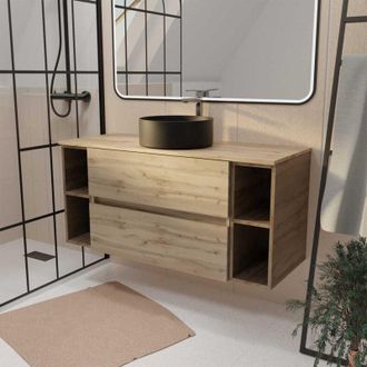 Aurlane Aurlane - Mobile da Bagno 120 cm timber - Finitura Rovere, 2 Cassetti, Lavabo Bianco da Appoggio