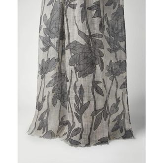 Brunello Cucinelli Womens Beige Linen Floral Scarf