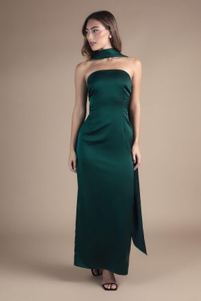 Oasis Womens By Coast Bandeau Satin Bridesmaid Maxi Dress With Scarf - Emerald - Size 16 UK