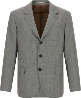 Brunello Cucinelli Grey Checks Notched Lapel Blazer