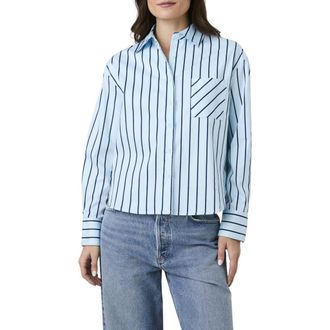 French Connection Boxy Stripe Button-Up Shirt in Powder Blue at Nordstrom Rack, Size X-Small