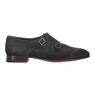 Santoni Business Shoes, male, Blue, Size: 8 1/2 US Loafers with Double Buckle