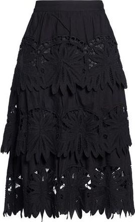 Farm Rio BLACK DAISY EMBROIDERED MIDI SKIRT