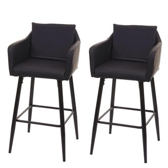 Hhg Hhg - Nunca Usado] Juego De 2 Taburetes De Bar 754, Taburete De Bar, Taburete De Mostrador, Reposapi&eacute;s De Metal, Imitaci&oacute;n De Cuero Negro