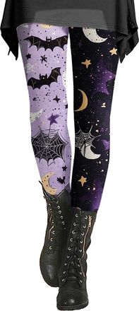 Generic Halloween Leggings for Women Stretch High Waisted Spooky Ghost Printed Compression Tights Buttery Soft Tummy Control Thermal Leggings Winter Gym Runni