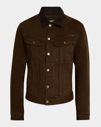 Tom Ford Men & apos;s Corduroy-Collar Denim Jacket