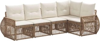 vidaXL Conjunto De Sof&aacute;s De Jard&iacute;n 5 Uds. Beige Y Blanco Crema Vidaxl