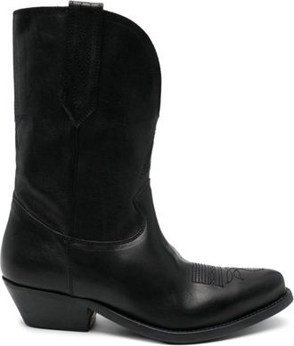 Golden Goose Zwarte leren laarzen met decoratieve stiksels - Dames - Cowboylaarzen - Zwart - 39 EU - Leer - Schoenen