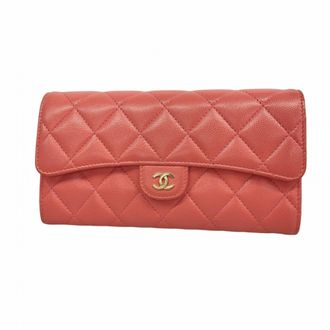 Chanel Pink Grained Calfskin Long Wallet (Bi-Fold) (Pre-Owned)