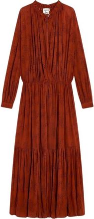 Semicouture Lange Georgette Sangallo Jurk - Dames - Avondkleed - Bruin - XS - Kleedjes