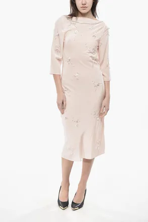 Bernadette Vestito in Chiffon di Seta con Ricami e Perle Bernadette