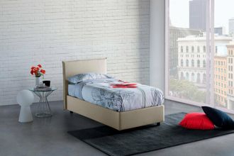 Dmora Dmora - Cama Individual Dapuzz, Cama Contenedor Con Revestimiento De Tela, 100% Made In Italy, Apertura Frontal, Adecuado Para Colch&oacute;n Cm 80x190, Beig