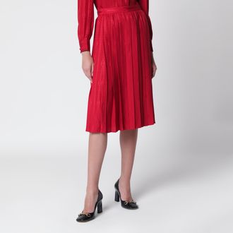 Gucci Gonna midi plissettata in seta jacquard rosso fuoco