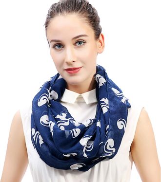 Lina & Lily Squirrel Print Lightweight Snood Scarf (Navy/White)