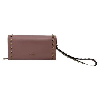 Valentino Pre-owned Rockstud Flap Continental Wristlet Portemonnee - Dames - Pre-owned - Roze - Maat: ONE Size Leer
