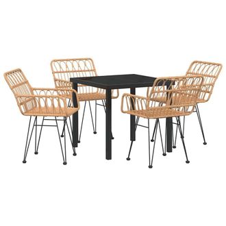 Berkfield Home 5 Piece Garden Dining Set Brown Poly Rattan