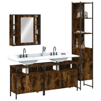 Berkfield Home 4 Piece Bathroom Cabinet Set Smoked Oak Engineered Wood in Brown