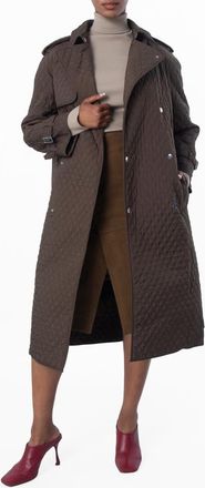 Burberry Long Quilted Trench Coat, Size X-Small