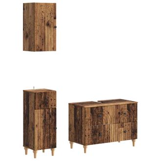 vidaXL Juego De Armarios De Ba&ntilde;o De 3 Piezas Alkmaar Madera Envejecida Vidaxl
