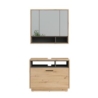 Vicco Conjunto De Muebles De Ba&ntilde;o Beatrice, Roble Artesanal/antracita, 2 Partes