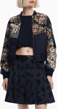 Desigual Rotterdam Jacquard Mixed Media Bomber Jacket in Black at Nordstrom, Size X-Large