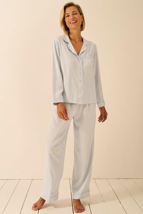 Stripe and Stare Ecovero Pyjama Bottoms in Blue Mini Stripe at Nordstrom, Size X-Small
