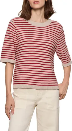 Sanctuary Stripe Short Sleeve Sweater in Raspberry Pink/opal White at Nordstrom, Size X-Large