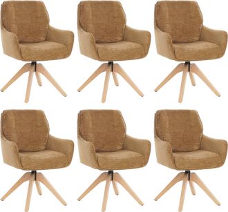 Hhg [nunca Usado] Juego De 6 Sillas De Comedor Hhg-713, Sillas De Cocina Giratorias, Tejido (680 G/m&sup2;) De Chenilla Y Madera Mvg, Amarillo Mostaza