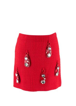 Area Red Crystal Embellished Mini Skirt Size XXS
