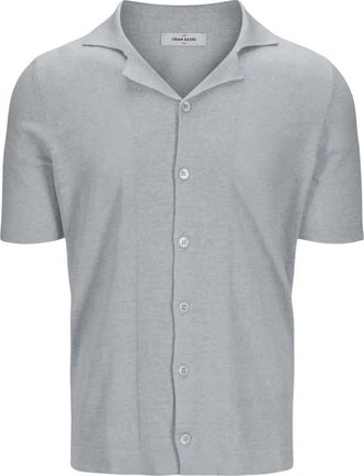 Gran Sasso Linnen en Katoenen Shirt met Korte Mouwen - Heren - Korte mouwen Overhemden - Grijs - L - Katoen - Overhemden