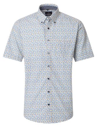 Casamoda geprinte overhemd Casa Moda blauw en geel met borstzak