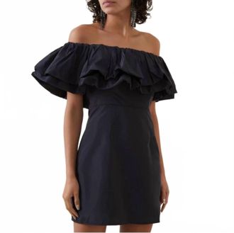 Rhode Resort Womens Vivi Off The Shoulder Ruffle Mini Dress In Black