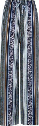 Generic Womens Animal Leopard Zebra Print Wide Leg Palazzo Trousers Plisse Pants Stretch Waist Comfortable Bottoms (UK, Alpha, L, XL, Regular, Regular, Blue L