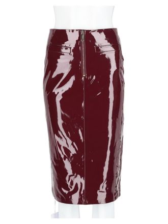 Self Portrait Burgundy Patent Glossy Viscose-Blend Pencil Skirt