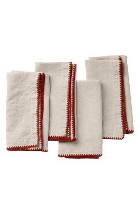 Coyuchi Olivos 4-Pack Organic Linen Napkins in Natural Chambray /claret at Nordstrom