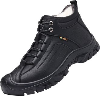 Generic Mens Winter Lace-Up Fleece Lined Boots, Soft And Comfortable Warm Ankle Boots, Non-Slip Faux Leather Casual Sneakers for Walking And Office,Black,7.5 