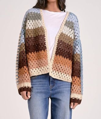 Elan Crochet Cardigan In Neutral Multi