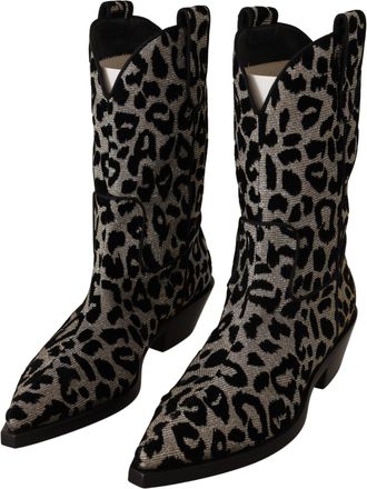 Dolce & Gabbana Womens Gray Black Leopard Cowboy Boots Shoes