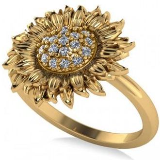 Allurez Diamond Sunflower Fashion Ring 14k Yellow Gold (0.19ct)