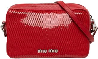 Miu Miu Pre-owned Miu Miu Sequins Paillettes and Calfskin Logo Crossbody Ladies U0ZMMC1LE6Z4MCRW