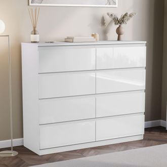 Home Discount Vida Designs Glinton Gloss 8 Drawer Chest of Drawers Storage Bedroom Furniture in White